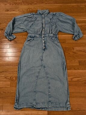 Free People Mad Love Denim Midi Dress Large